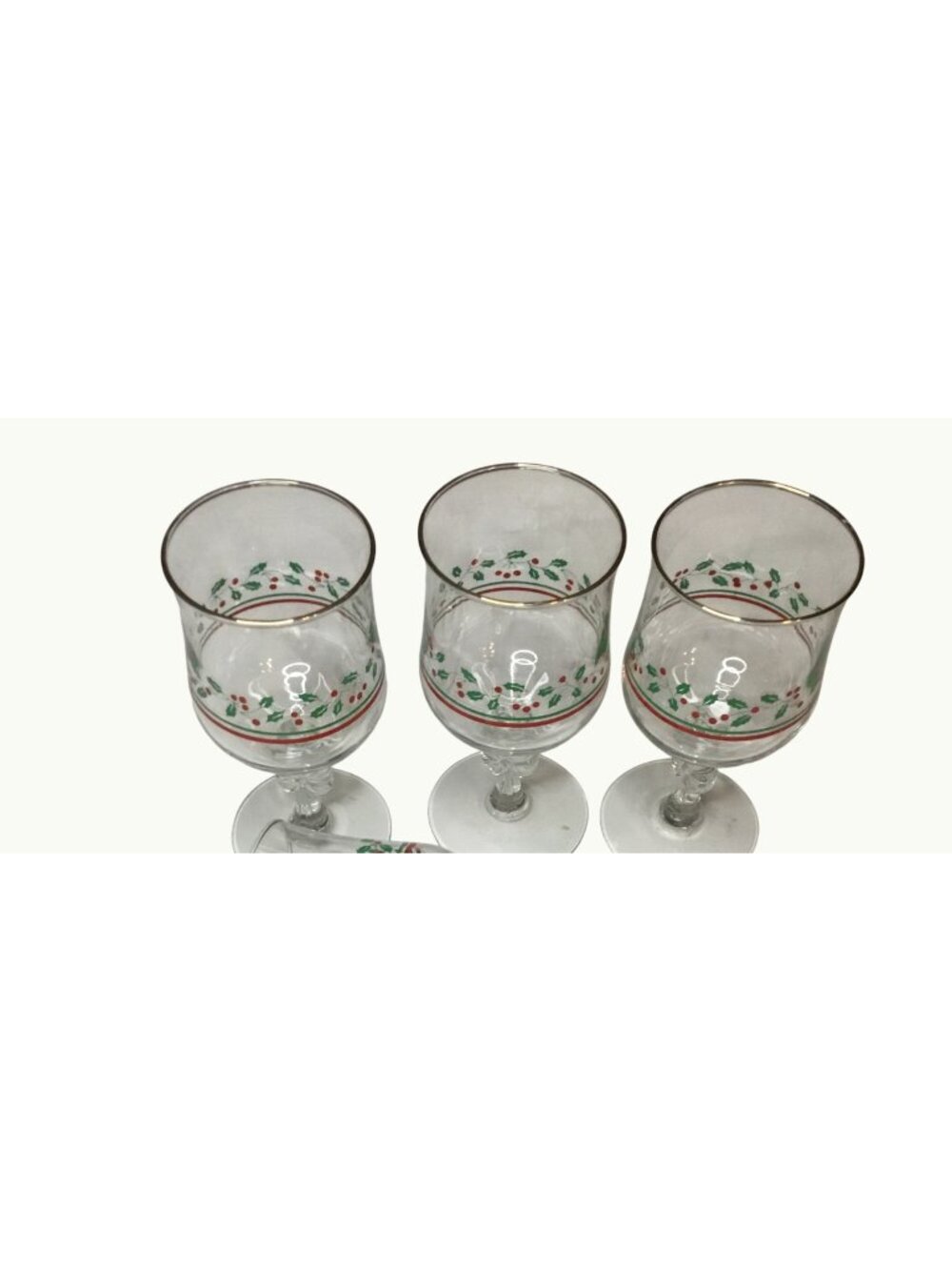 Arby's CHRISTMAS HOLIDAY HOLLY BERRY Bow Stem Wine Drinking Glasses 80's